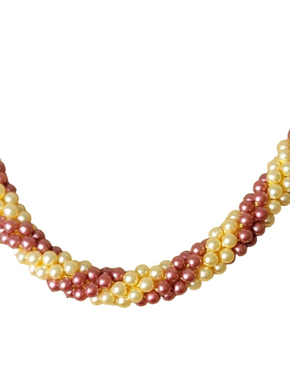 Vintage 60s Beaded Necklace Women Jewelry Gold Pink Peach Beads Formal 17 inch